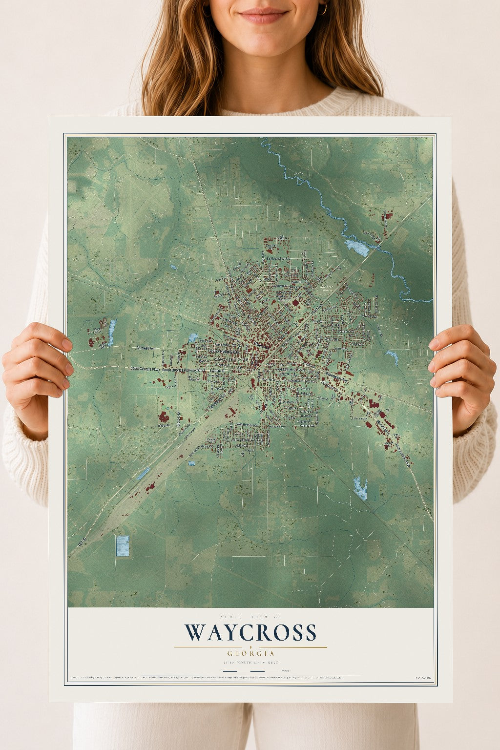 Waycross, Georgia map print, 18" x 24" Archival Matte Print mockup