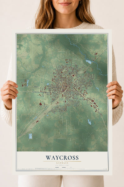 Waycross, Georgia map print, 18" x 24" Archival Matte Print mockup