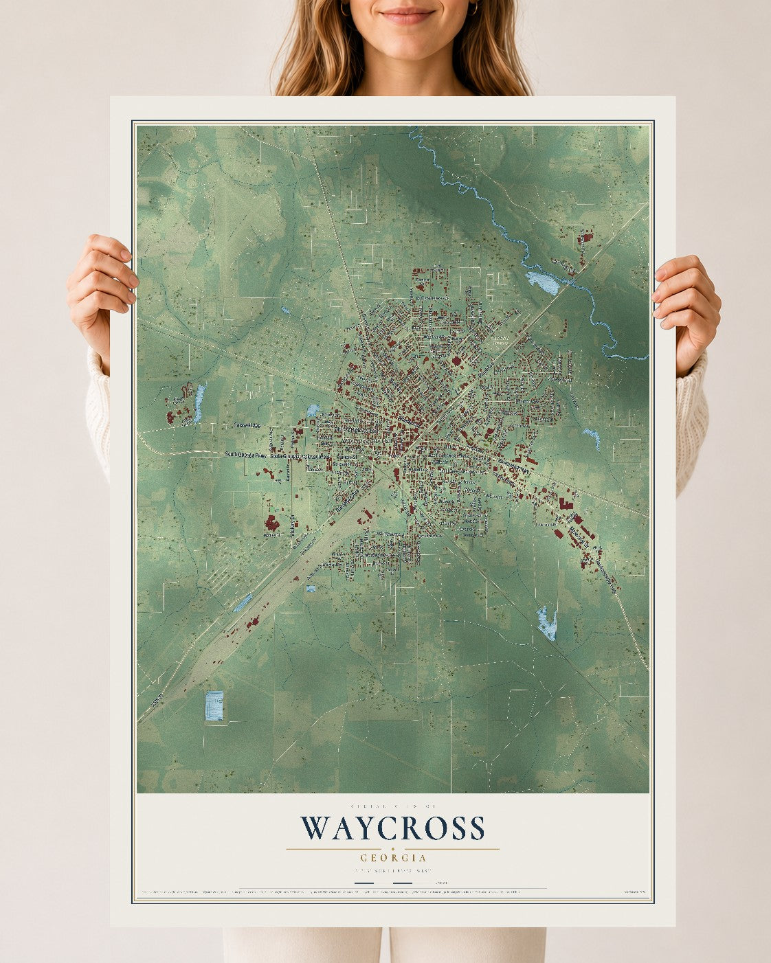 Waycross, Georgia map print, 24" x 36" Archival Matte Print mockup