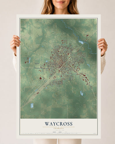 Waycross, Georgia map print, 24" x 36" Archival Matte Print mockup