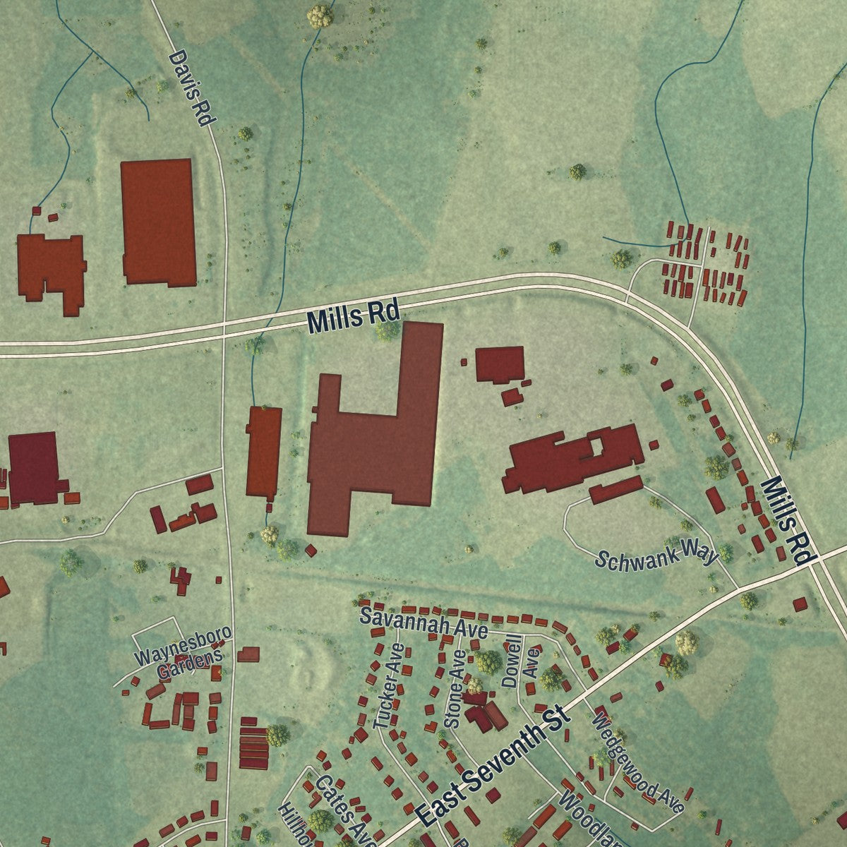 Close-up 2 of the Waynesboro, Georgia map artwork