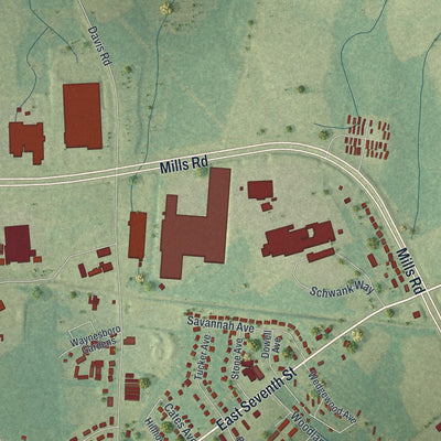 Close-up 2 of the Waynesboro, Georgia map artwork