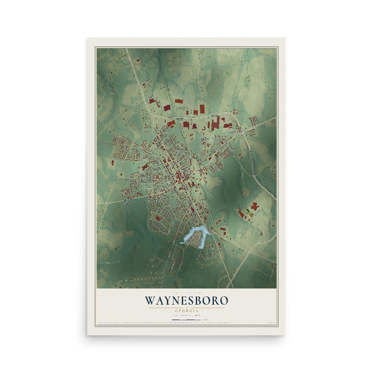 Waynesboro, Georgia map print, 12" x 18" Archival Matte Print mockup