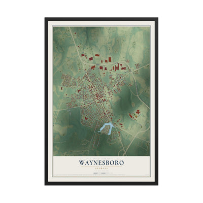 Waynesboro, Georgia map print, 12" x 18" W/ Black Ayous Wood Frame mockup