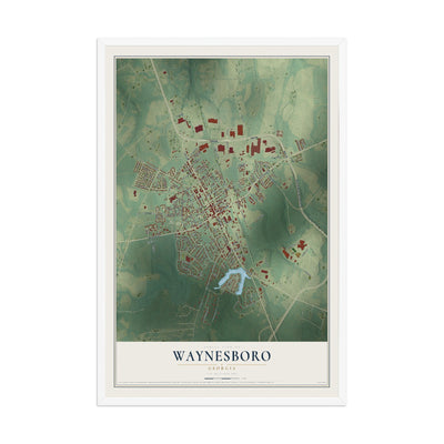Waynesboro, Georgia map print, 12" x 18" W/ White Ayous Wood Frame mockup