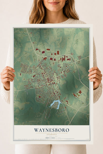 Waynesboro, Georgia map print, 18" x 24" Archival Matte Print mockup