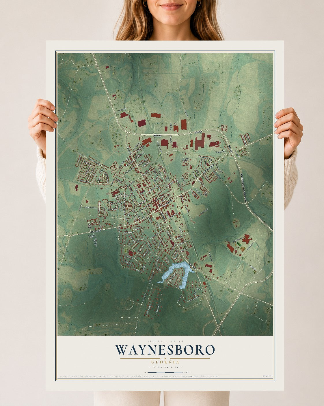 Waynesboro, Georgia map print, 24" x 36" Archival Matte Print mockup