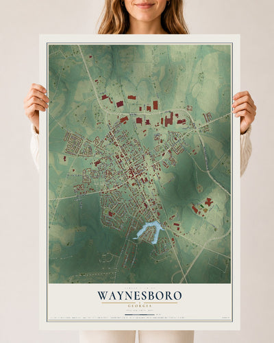 Waynesboro, Georgia map print, 24" x 36" Archival Matte Print mockup