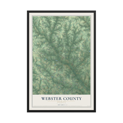 Webster County, Georgia map print, 12" x 18" W/ Black Ayous Wood Frame mockup