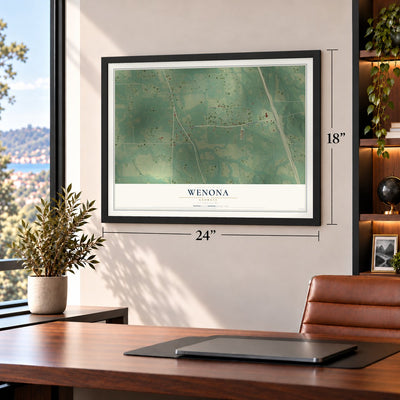 Wenona, Georgia map, 18 x 24 inch print in a black frame in a home office
