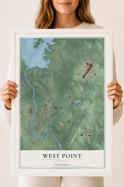 West Point, Georgia map print, 18" x 24" W/ White Ayous Wood Frame mockup