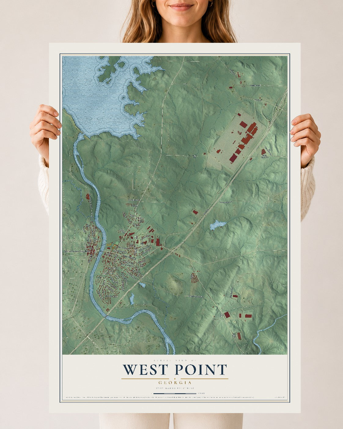 West Point, Georgia map print, 24" x 36" Archival Matte Print mockup