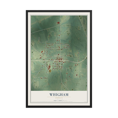 Whigham, Georgia map print, 12" x 18" W/ Black Ayous Wood Frame mockup