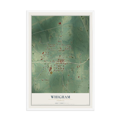 Whigham, Georgia map print, 12" x 18" W/ White Ayous Wood Frame mockup