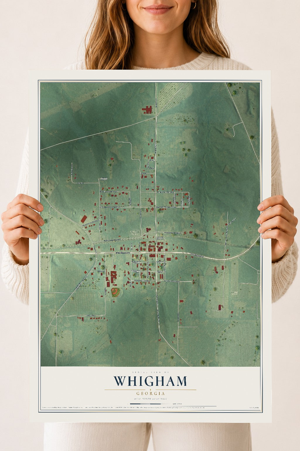 Whigham, Georgia map print, 18" x 24" Archival Matte Print mockup
