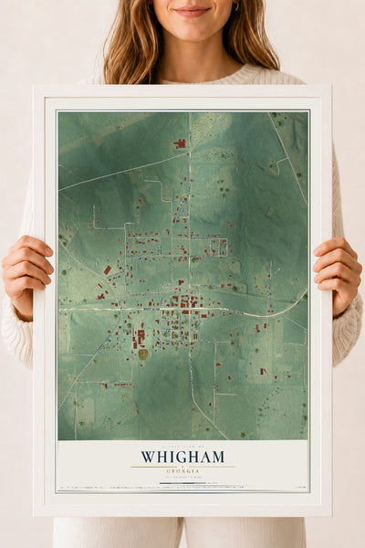 Whigham, Georgia map print, 18" x 24" W/ White Ayous Wood Frame mockup