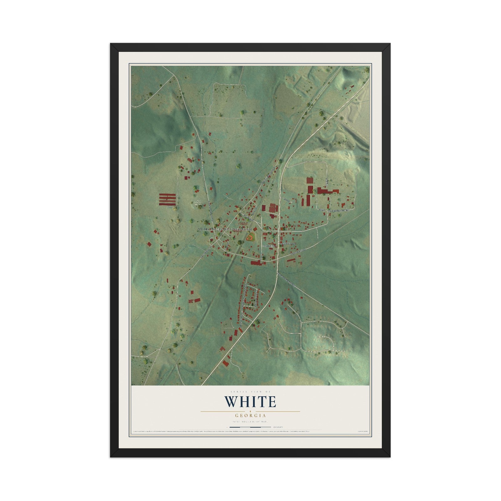 White, Georgia map print, 12" x 18" W/ Black Ayous Wood Frame mockup