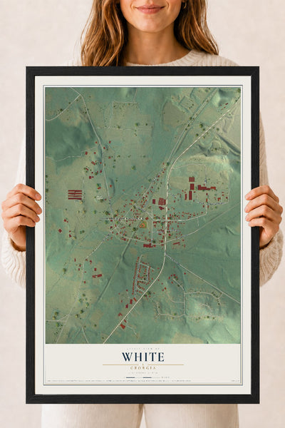 White, Georgia map print, 18" x 24" W/ Black Ayous Wood Frame mockup