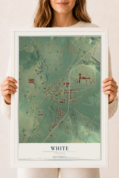 White, Georgia map print, 18" x 24" W/ White Ayous Wood Frame mockup