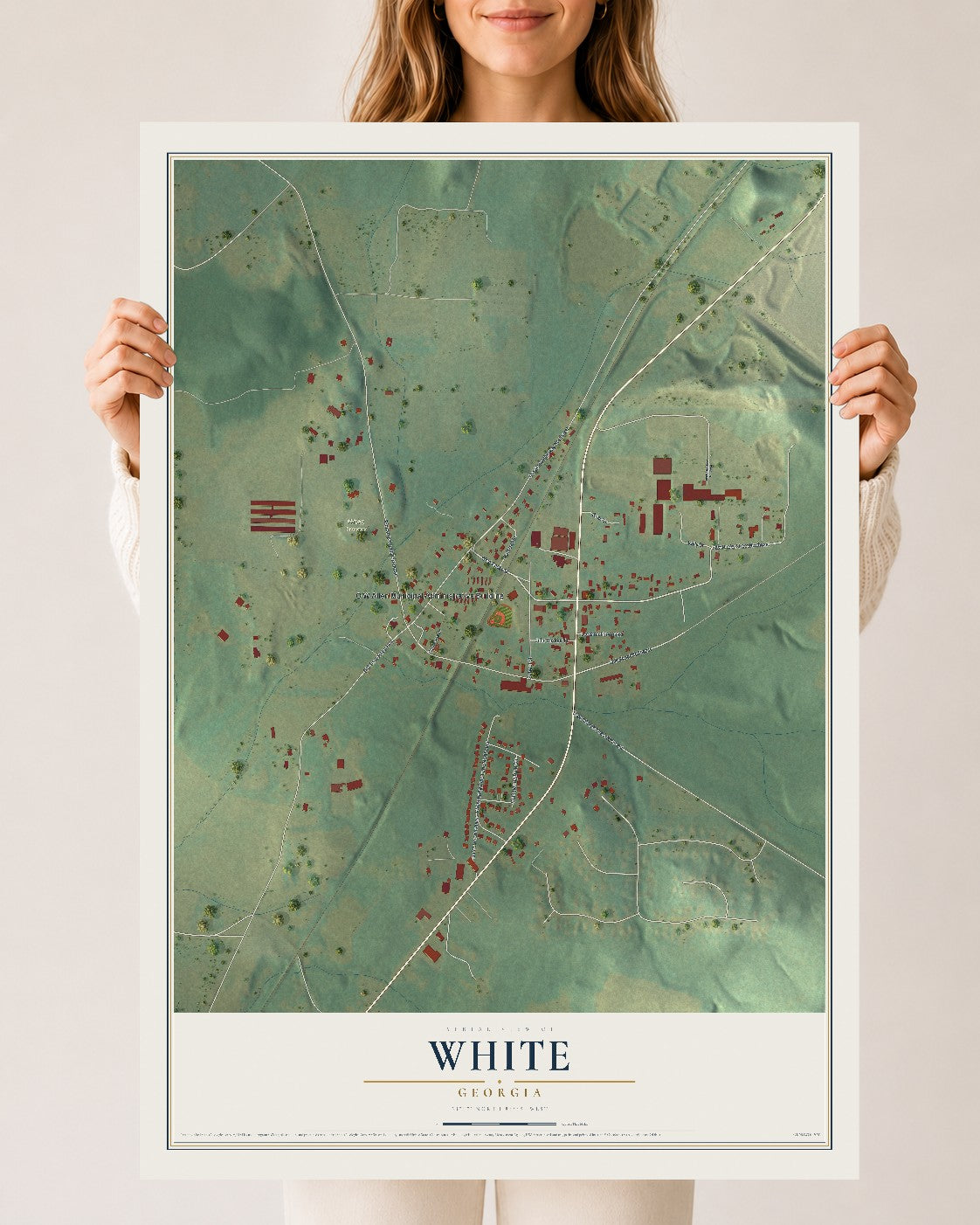 White, Georgia map print, 24" x 36" Archival Matte Print mockup