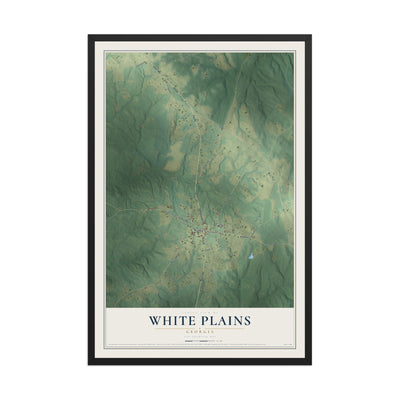 White Plains, Georgia map print, 12" x 18" W/ Black Ayous Wood Frame mockup