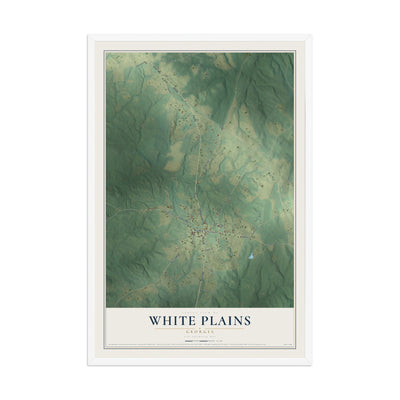 White Plains, Georgia map print, 12" x 18" W/ White Ayous Wood Frame mockup