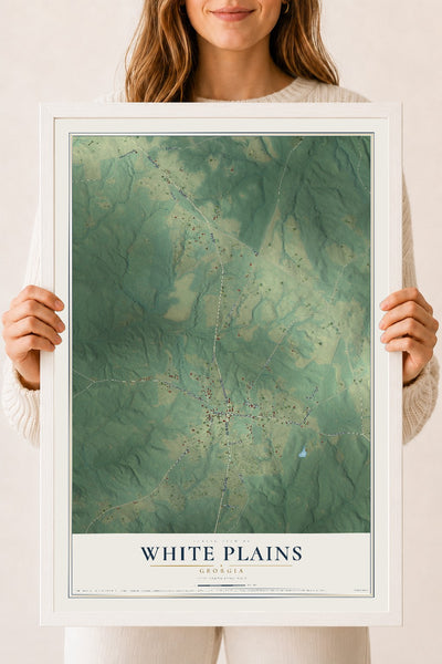 White Plains, Georgia map print, 18" x 24" W/ White Ayous Wood Frame mockup
