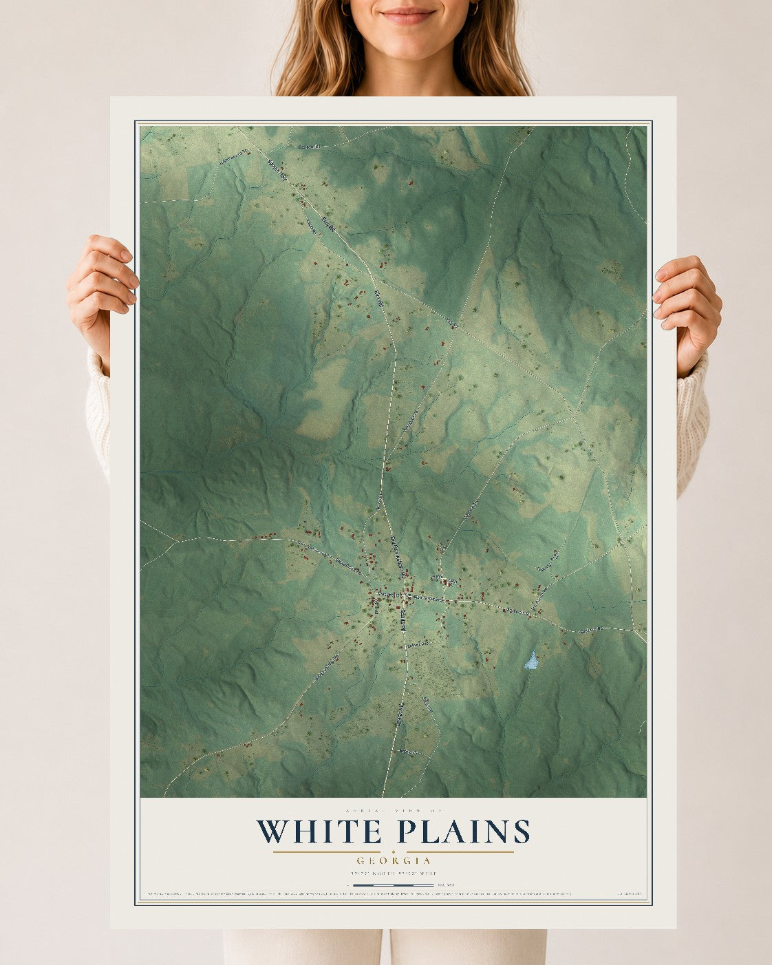 White Plains, Georgia map print, 24" x 36" Archival Matte Print mockup