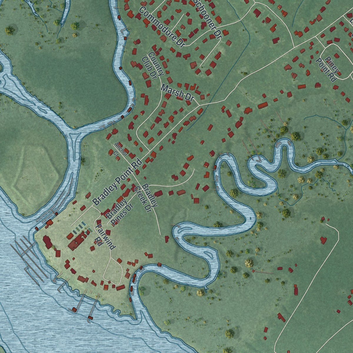 Close-up 2 of the Whitemarsh Island, Georgia map artwork