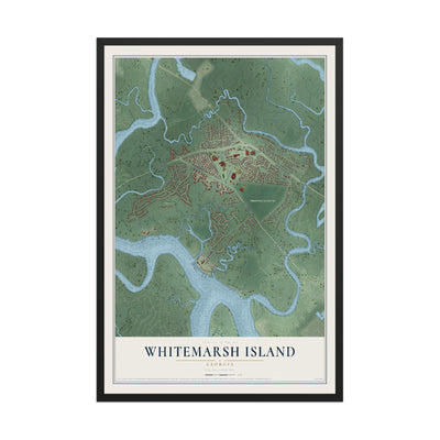 Whitemarsh Island, Georgia map print, 12" x 18" W/ Black Ayous Wood Frame mockup