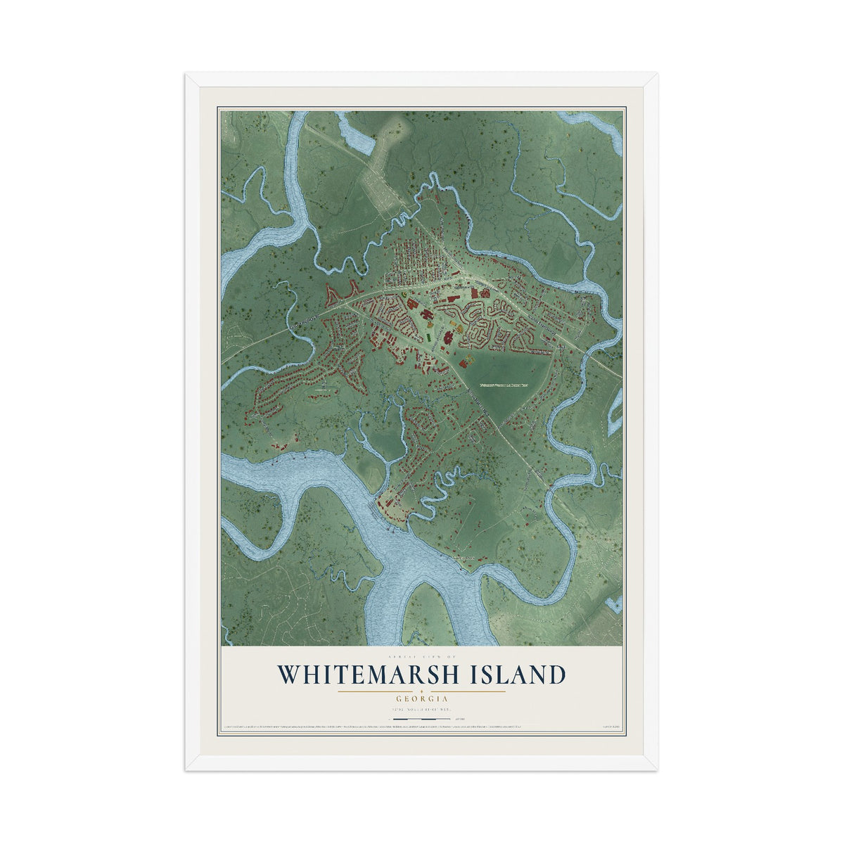 Whitemarsh Island, Georgia map print, 12" x 18" W/ White Ayous Wood Frame mockup