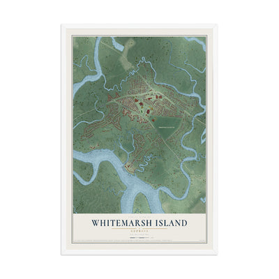 Whitemarsh Island, Georgia map print, 12" x 18" W/ White Ayous Wood Frame mockup