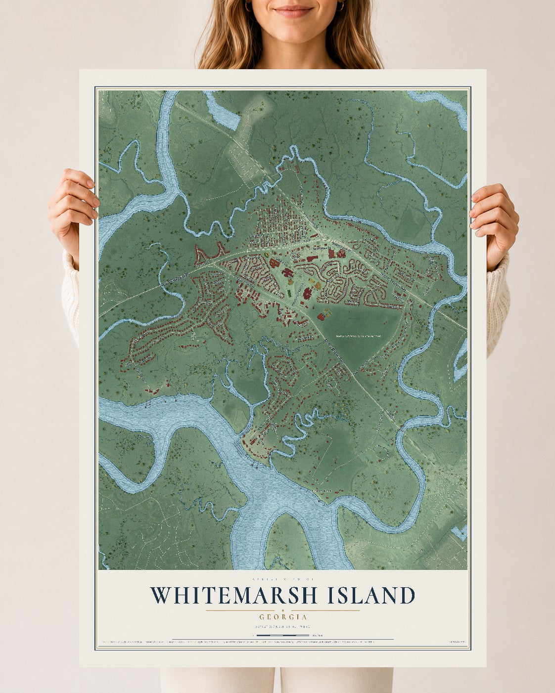 Whitemarsh Island, Georgia map print, 24" x 36" Archival Matte Print mockup
