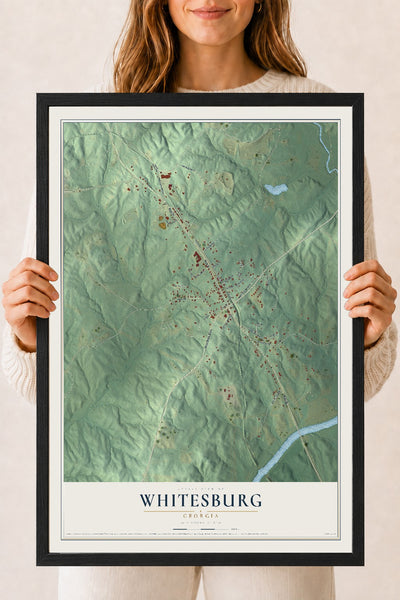 Whitesburg, Georgia map print, 18" x 24" W/ Black Ayous Wood Frame mockup