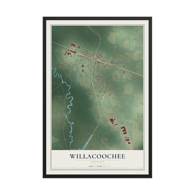 Willacoochee, Georgia map print, 12" x 18" W/ Black Ayous Wood Frame mockup