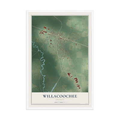 Willacoochee, Georgia map print, 12" x 18" W/ White Ayous Wood Frame mockup