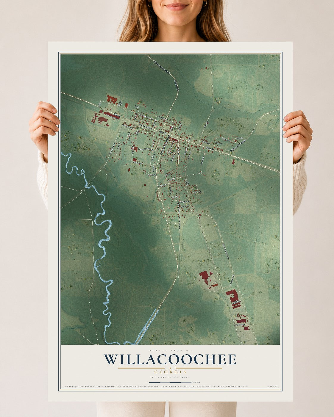 Willacoochee, Georgia map print, 24" x 36" Archival Matte Print mockup