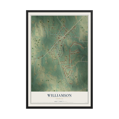 Williamson, Georgia map print, 12" x 18" W/ Black Ayous Wood Frame mockup
