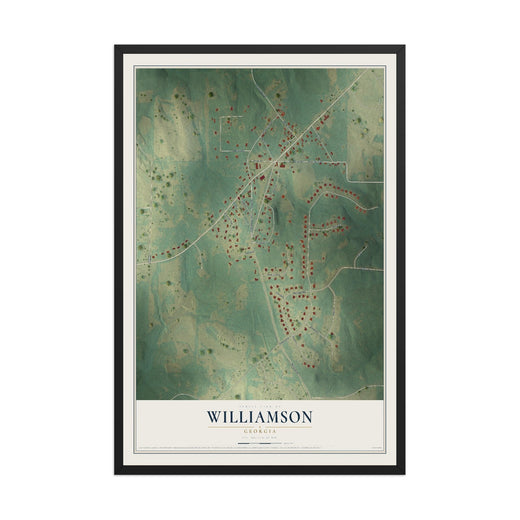 Map of Williamson, Georgia, 12 x 18 inch print in a black wood frame