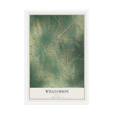Williamson, Georgia map print, 12" x 18" W/ White Ayous Wood Frame mockup
