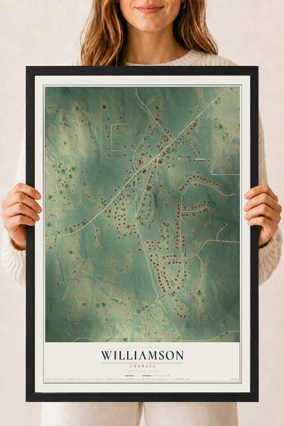 Williamson, Georgia map print, 18" x 24" W/ Black Ayous Wood Frame mockup