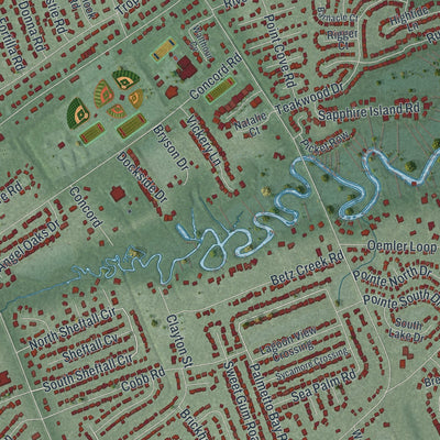Close-up 2 of the Wilmington Island, Georgia map artwork