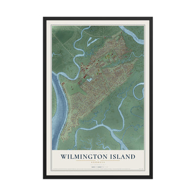 Wilmington Island, Georgia map print, 12" x 18" W/ Black Ayous Wood Frame mockup