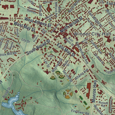 Close-up 1 of the Winder, Georgia map artwork