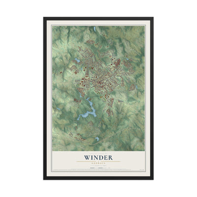 Winder, Georgia map print, 12" x 18" W/ Black Ayous Wood Frame mockup