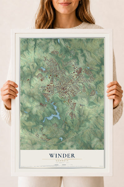 Winder, Georgia map print, 18" x 24" W/ White Ayous Wood Frame mockup