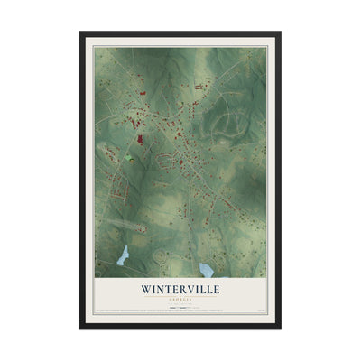Winterville, Georgia map print, 12" x 18" W/ Black Ayous Wood Frame mockup