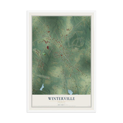 Winterville, Georgia map print, 12" x 18" W/ White Ayous Wood Frame mockup