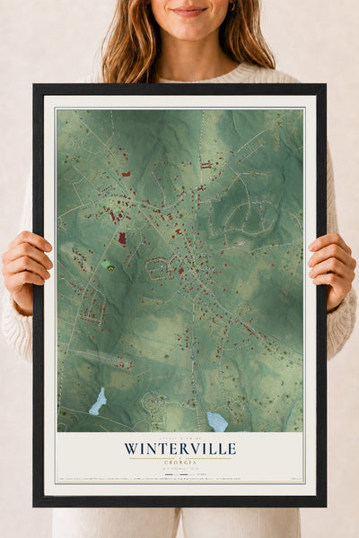 Winterville, Georgia map print, 18" x 24" W/ Black Ayous Wood Frame mockup
