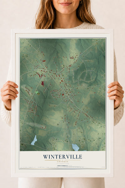 Winterville, Georgia map print, 18" x 24" W/ White Ayous Wood Frame mockup